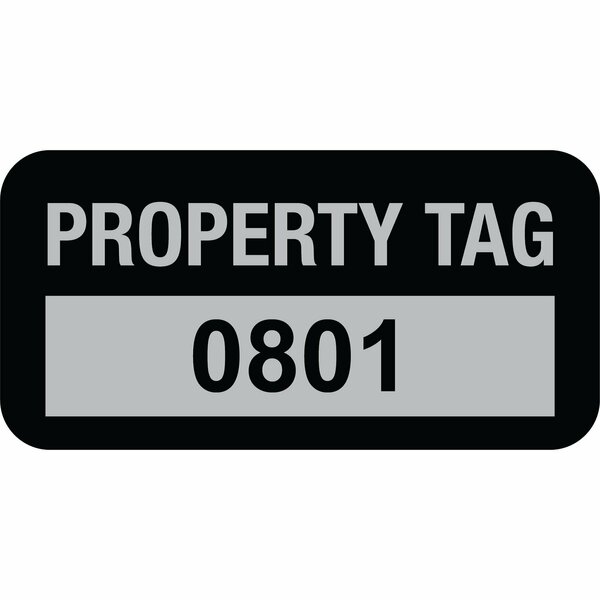 Lustre-Cal Property ID Label PROPERTY TAG5 Alum Black 1.50in x 0.75in  Serialized 0801-0900, 100PK 253769Ma1K0801